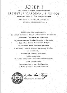 Urkunde zur Kirchweihe 1954